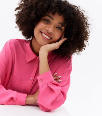 Click to view product details and reviews for Bright Pink Pocket Front Long Sleeve Oversized Shirt New Look.