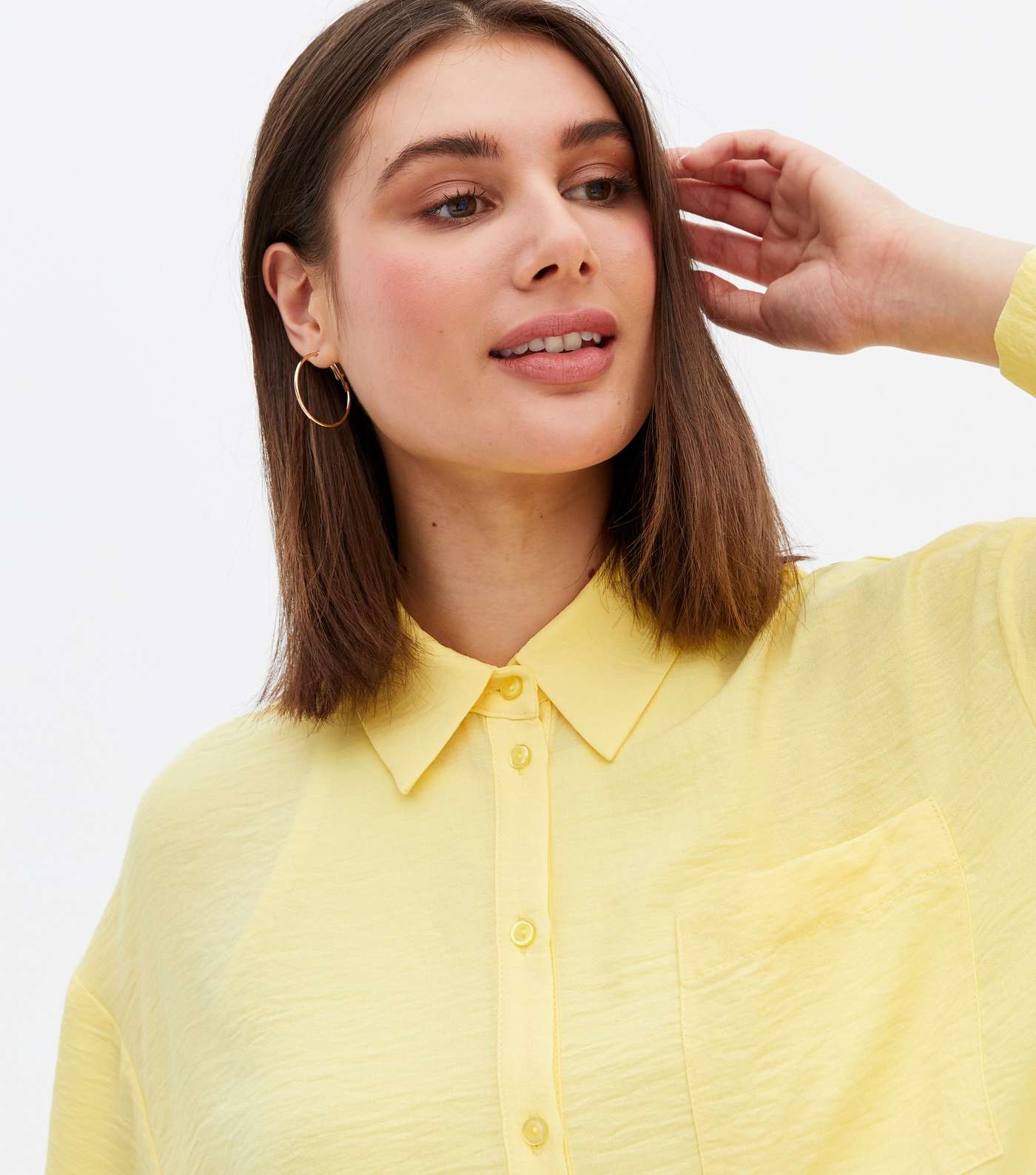 Pale Yellow Pocket Front Long Sleeve Oversized Shirt