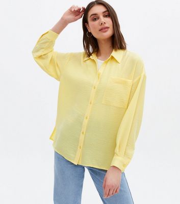 Pale Yellow Pocket Front Long Sleeve Oversized Shirt New Look