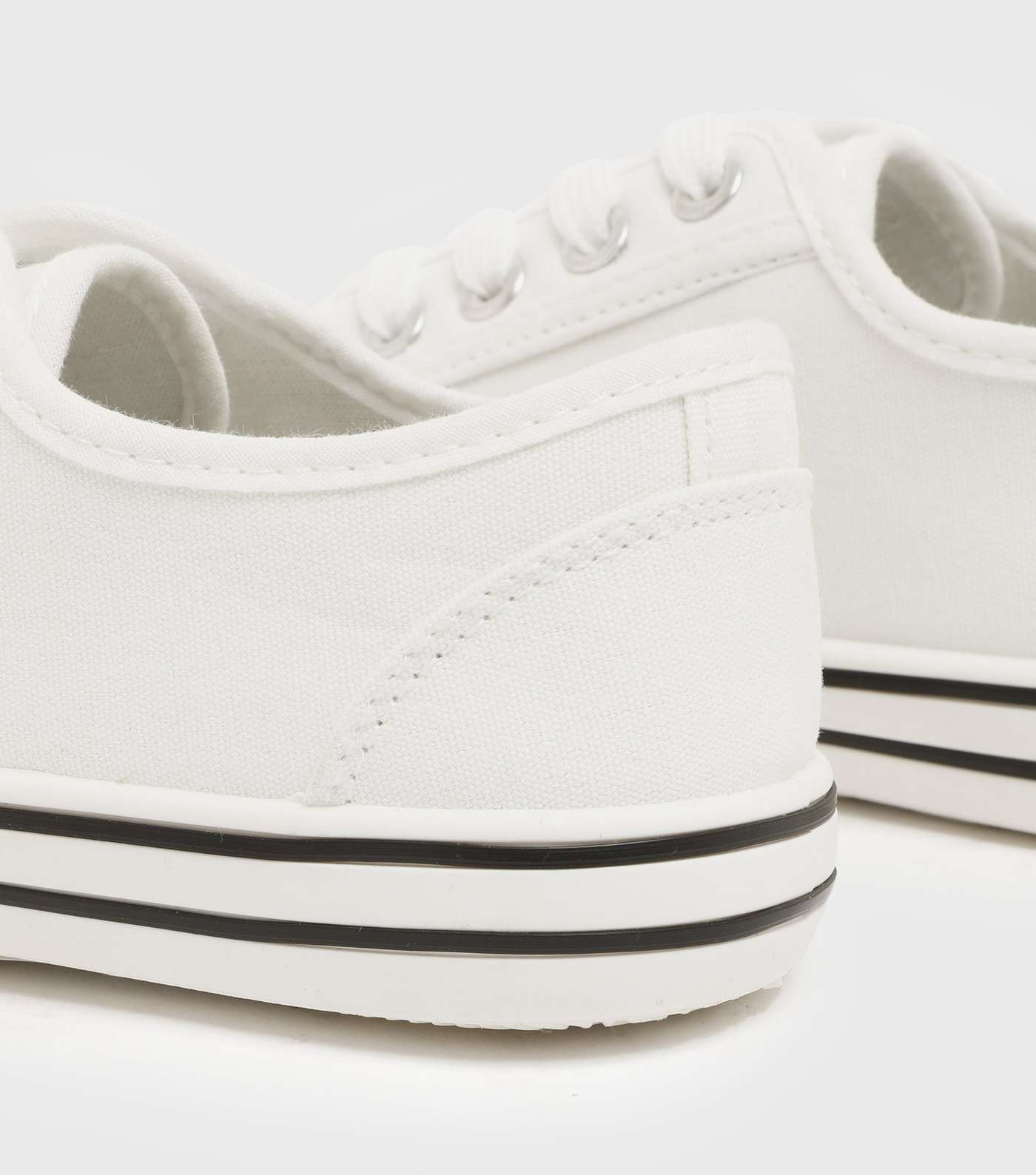 White Canvas Lace Up Trainers Image 4