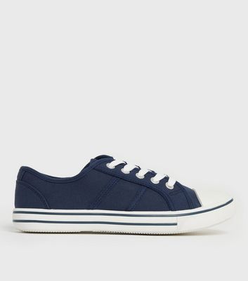 Navy Canvas Lace Up Trainers New Look