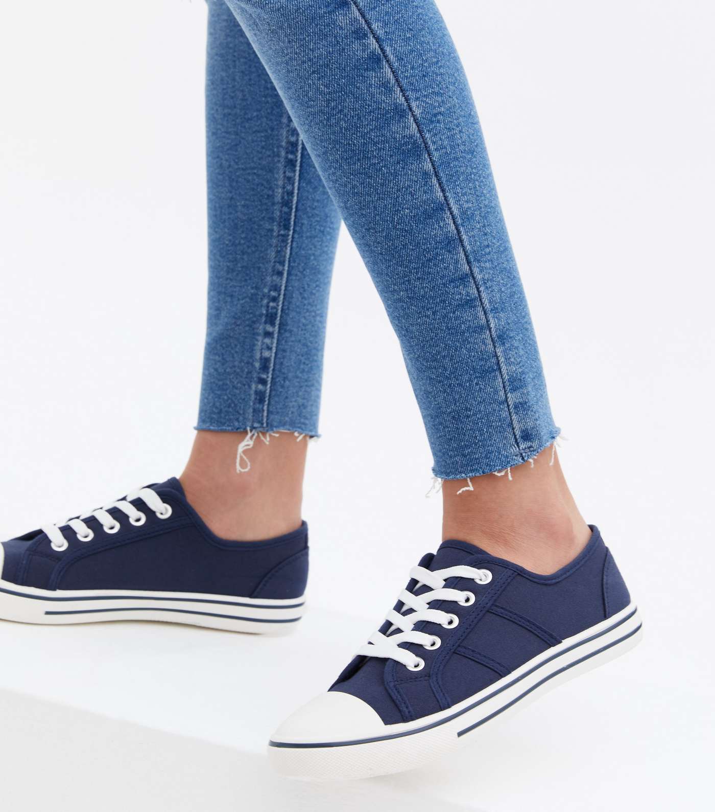 Navy Canvas Lace Up Trainers Image 2