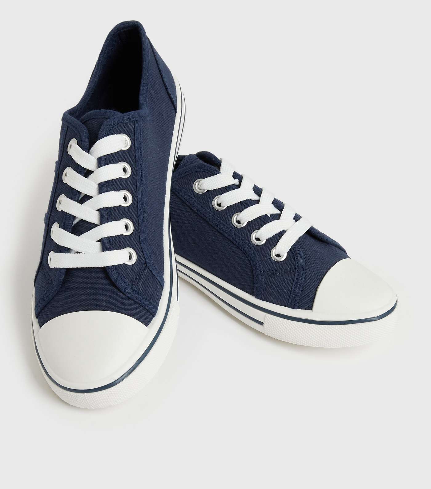 Navy Canvas Lace Up Trainers Image 4