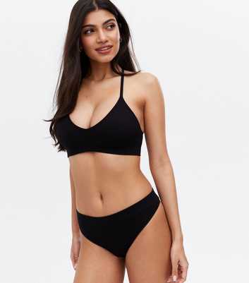 Black Ribbed Seamless Thong
