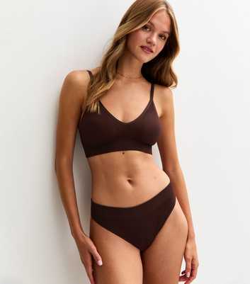 Brown Seamless Ribbed Thong