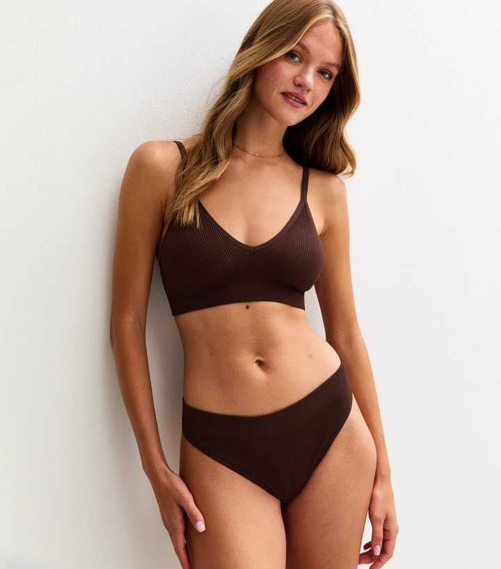 Brown Seamless Ribbed Thong