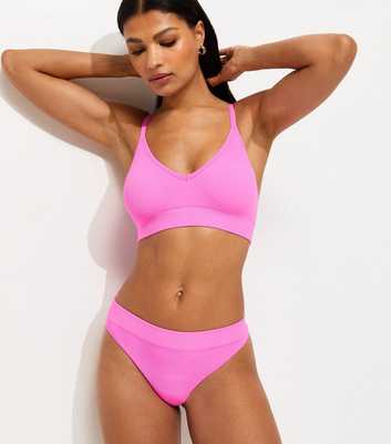 Bright Pink Ribbed Seamless Thong