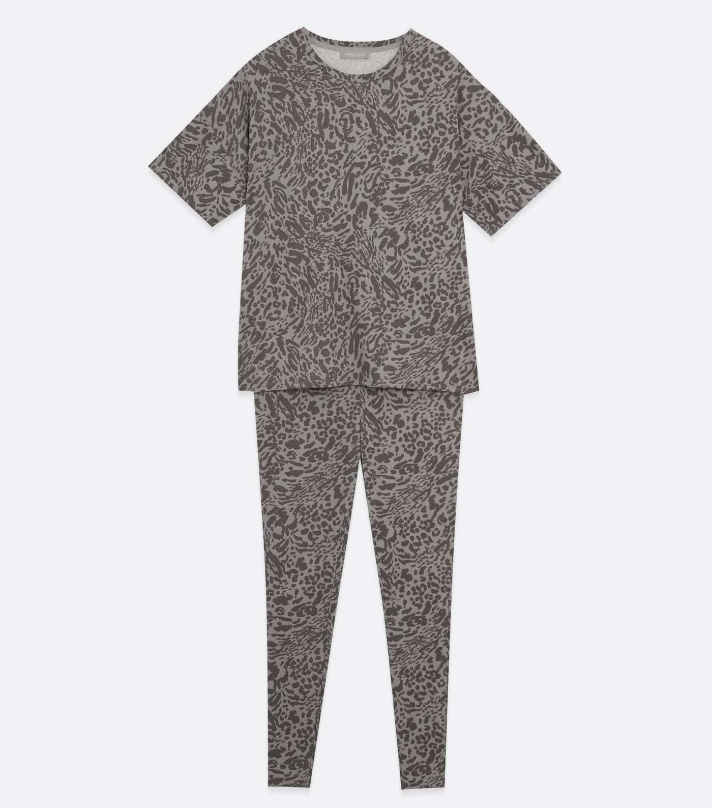 Grey Soft Touch Legging Pyjama Set with Animal Print Image 5