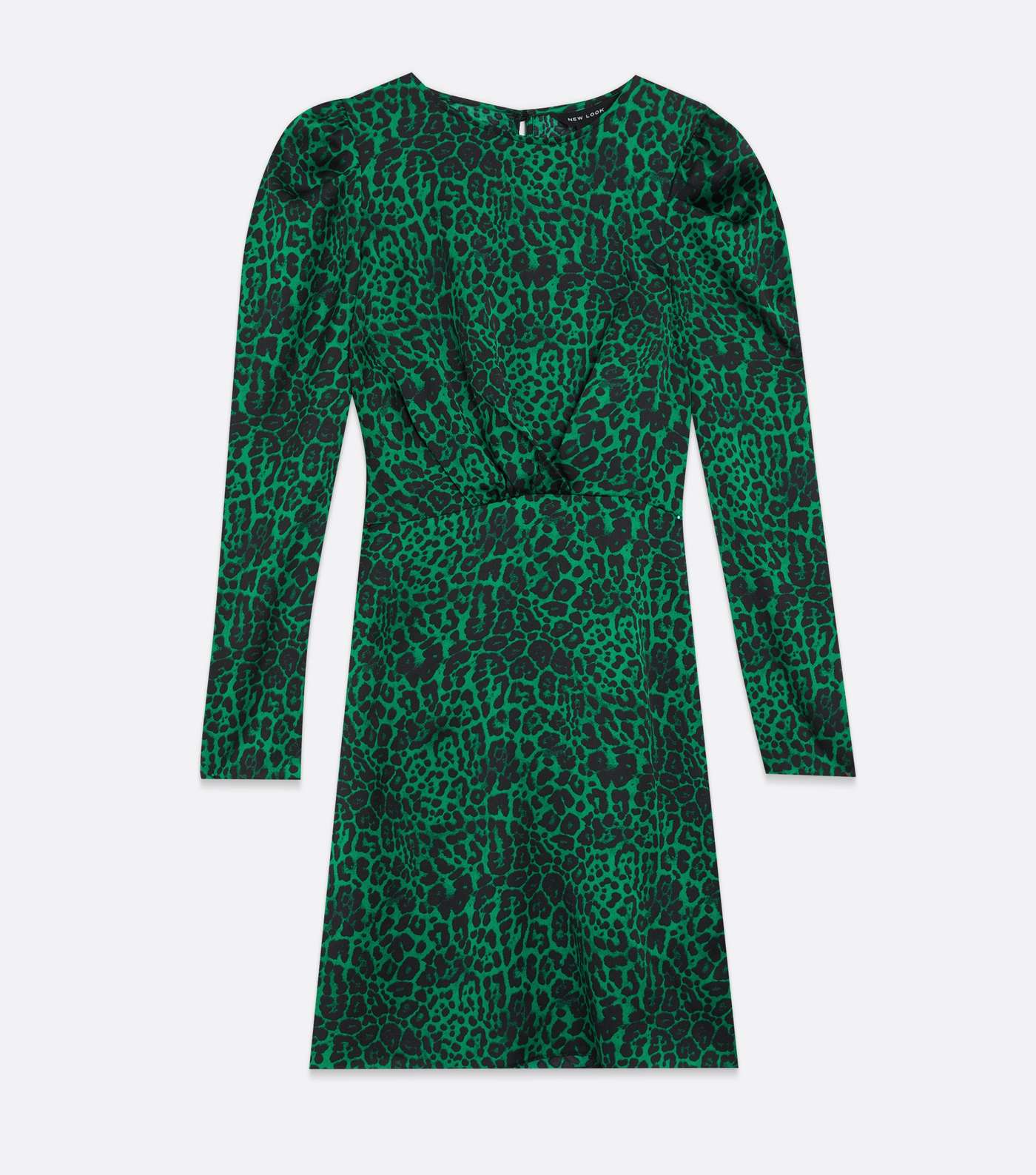 Green Leopard Print Puff Sleeve Mini Dress Image 5