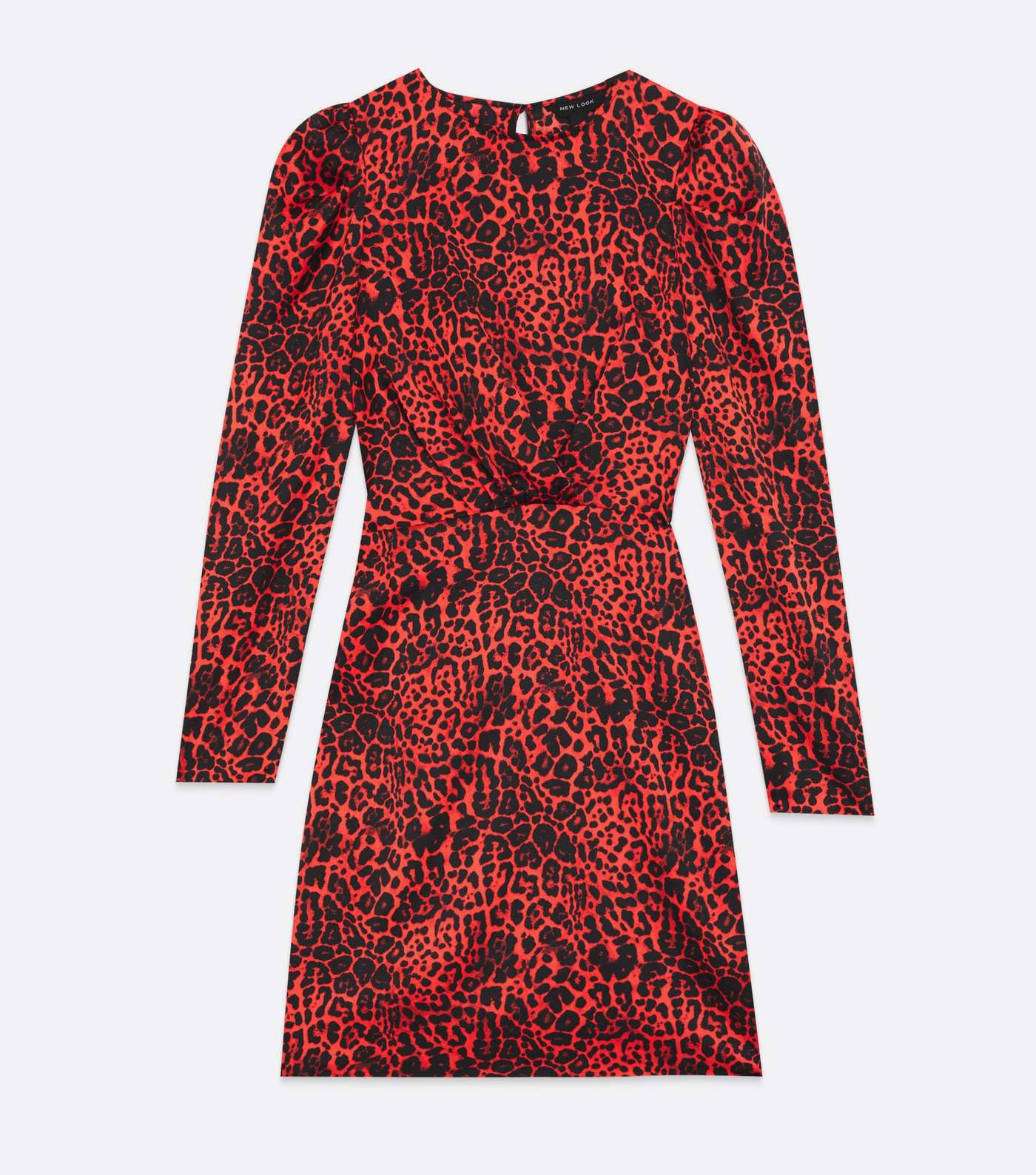 Red Leopard Print Puff Sleeve Mini Dress Image 5