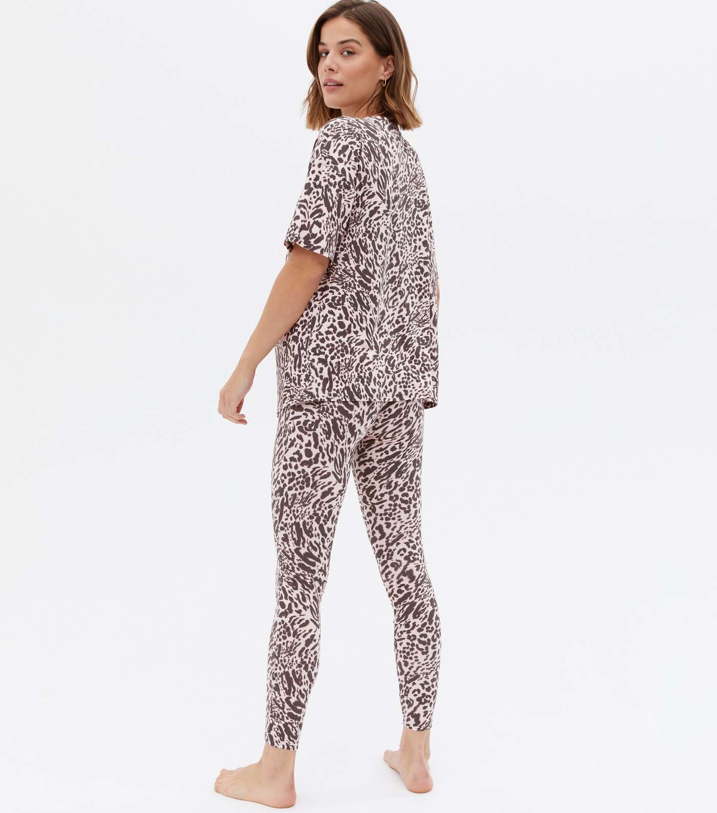 Maternity Pink Soft Touch Legging Pyjama Set with Animal Print Image 4