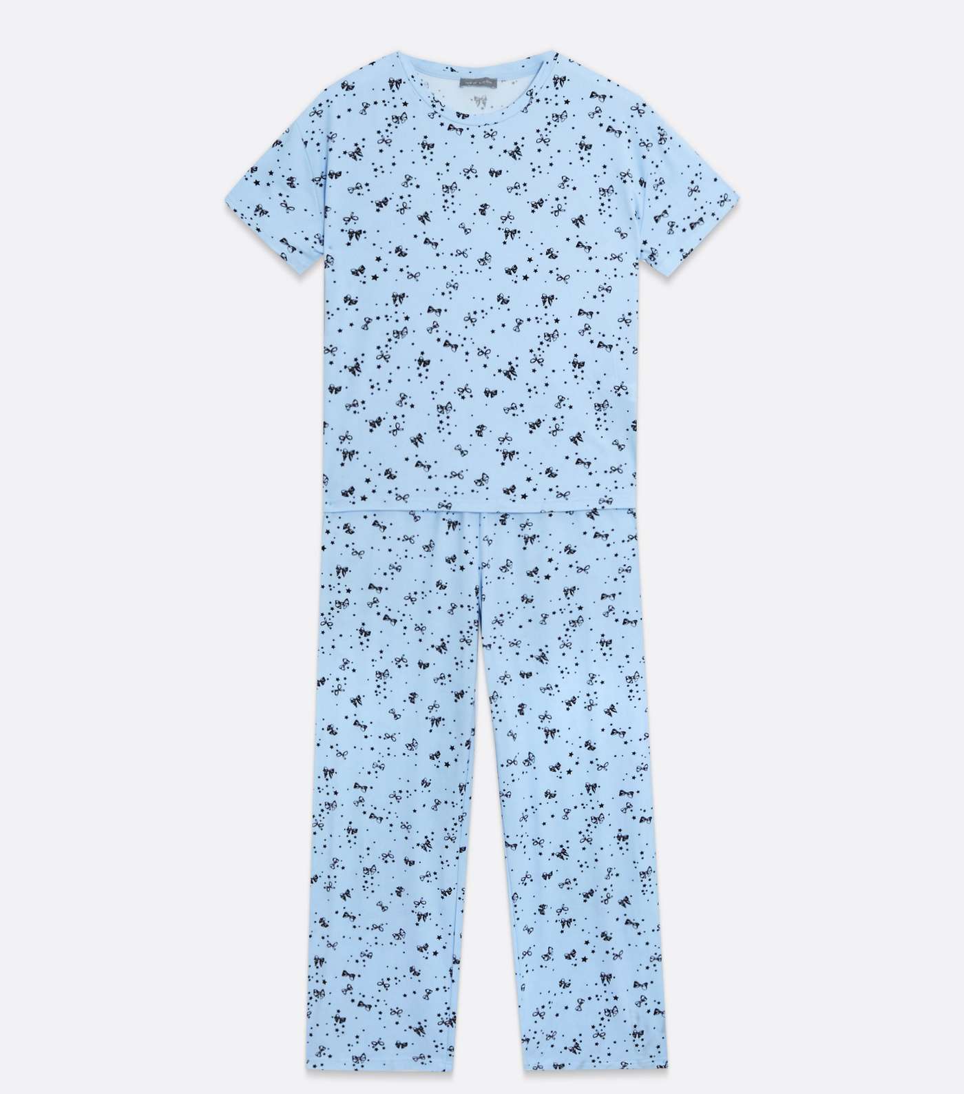 Blue Soft Touch Trouser Pyjama Set with Bow Print Image 5