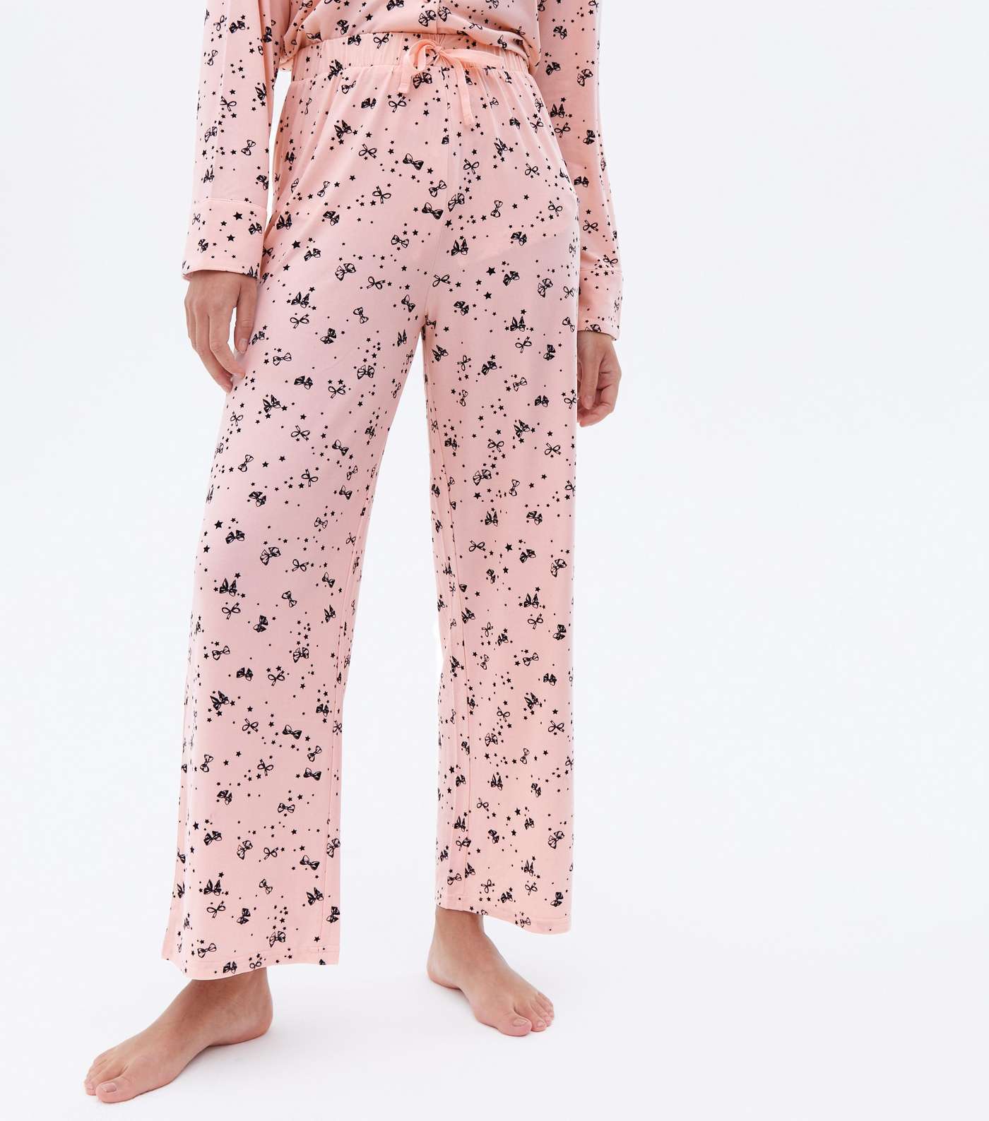 Pink Soft Touch Trouser Pyjama Set with Bow Print Image 2