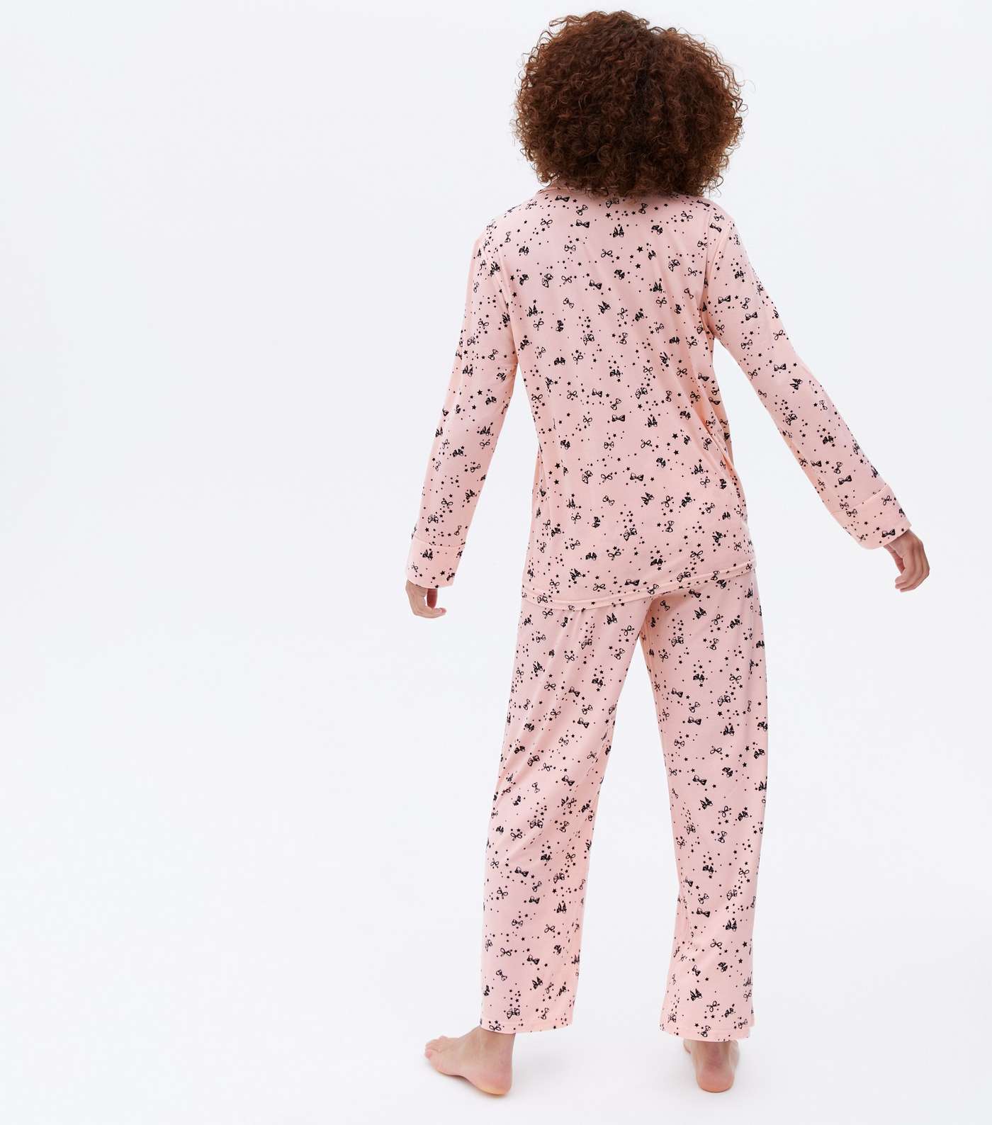 Pink Soft Touch Trouser Pyjama Set with Bow Print Image 4