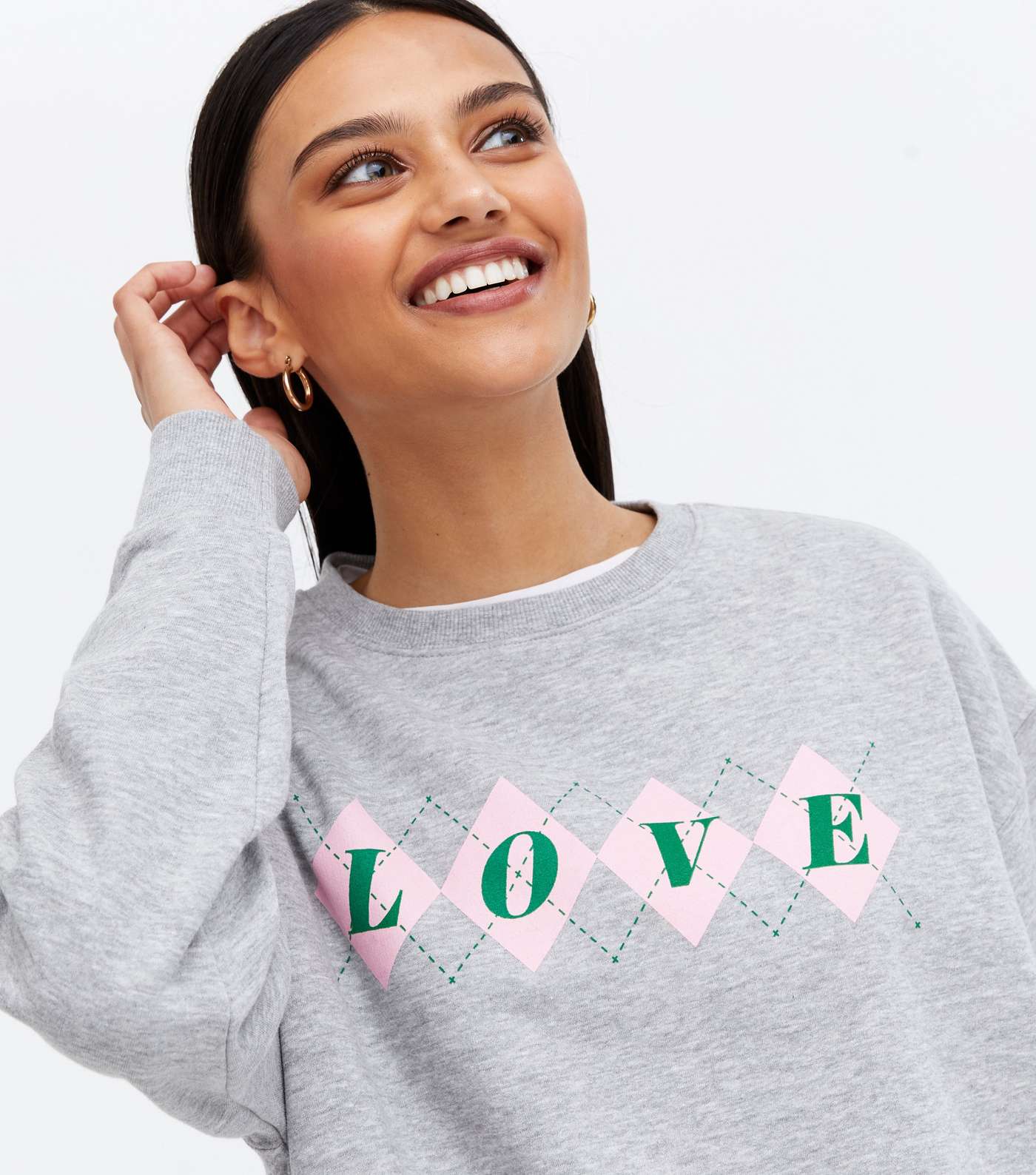 Pale Grey Argyle Love Logo Sweatshirt