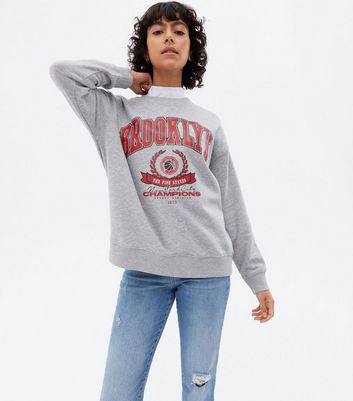 Pale Grey Brooklyn Varsity Logo Sweatshirt | New Look