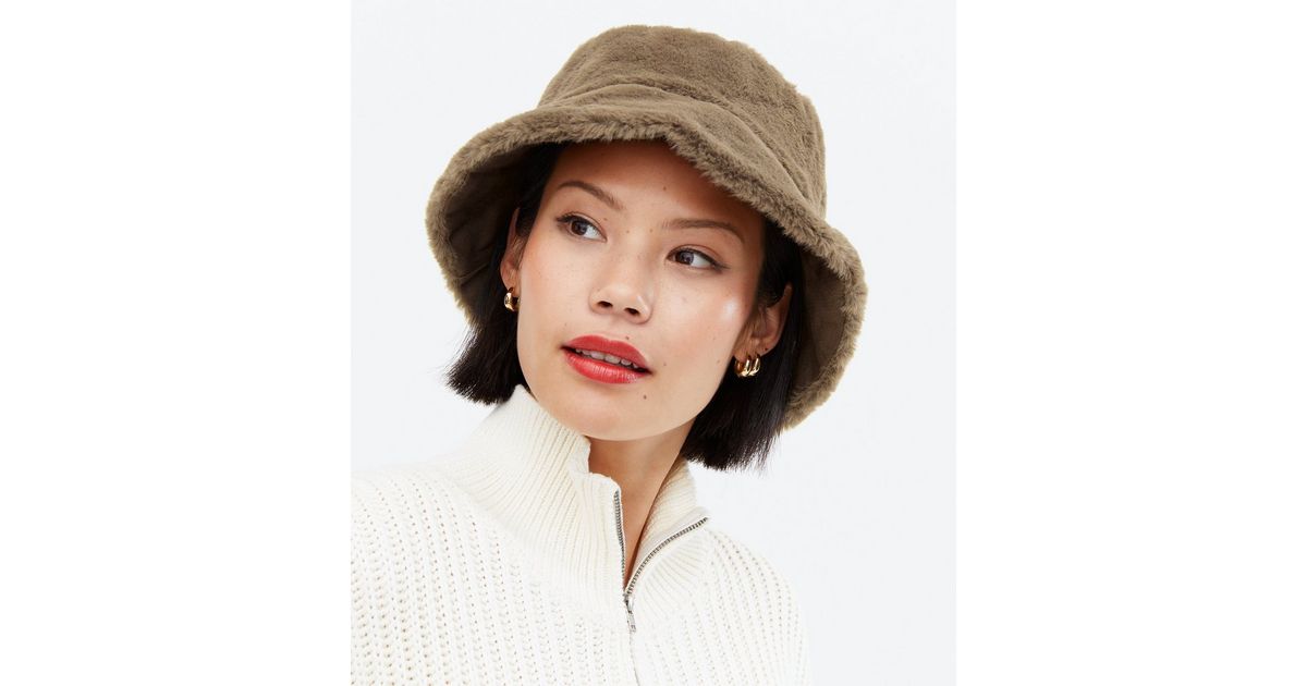 PIECES Light Brown Faux Fur Bucket Hat | New Look