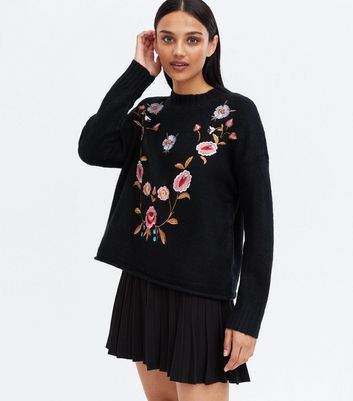 Black sweater hotsell with embroidered flowers