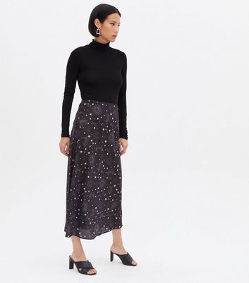 black silk midi skirt
