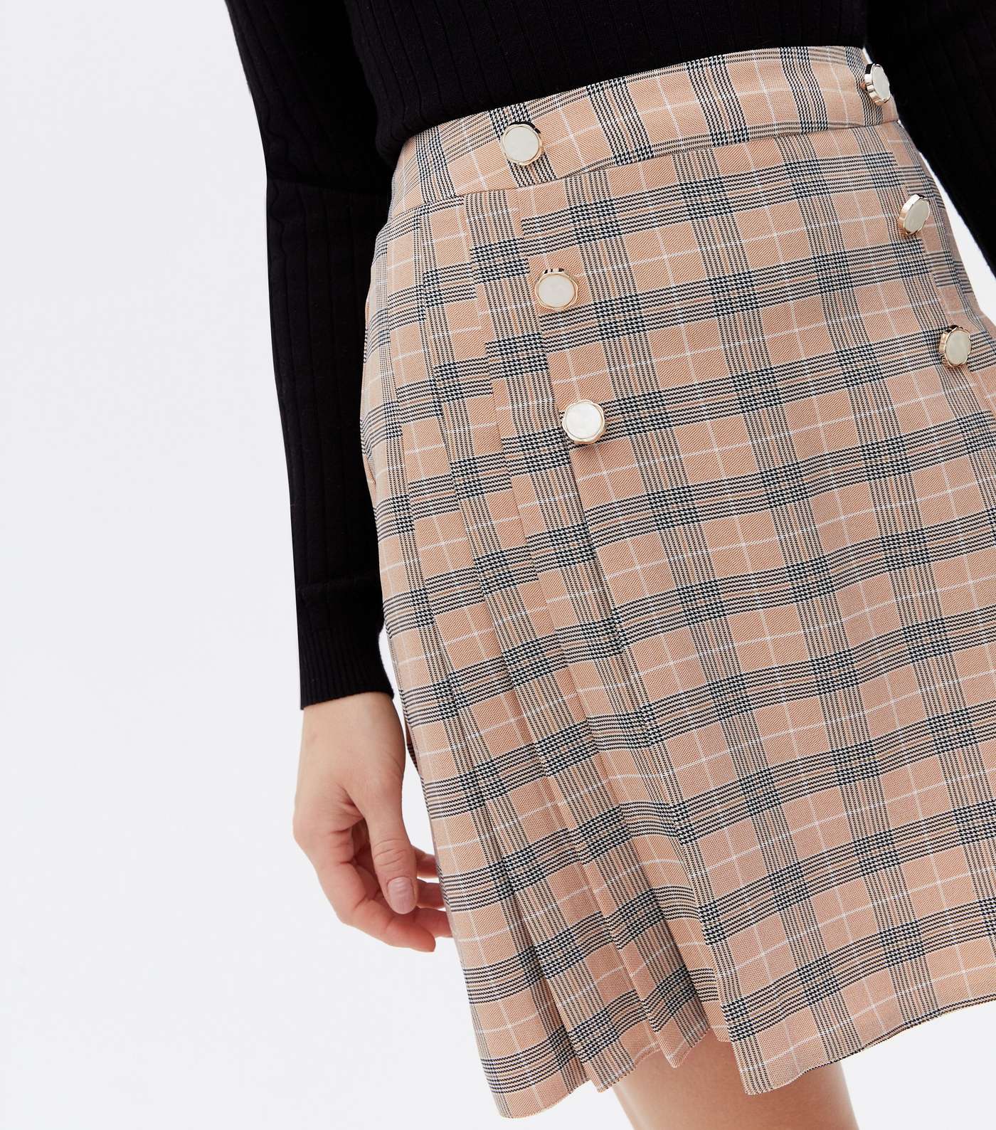 Brown Check Button Front Mini Tennis Skirt Image 3
