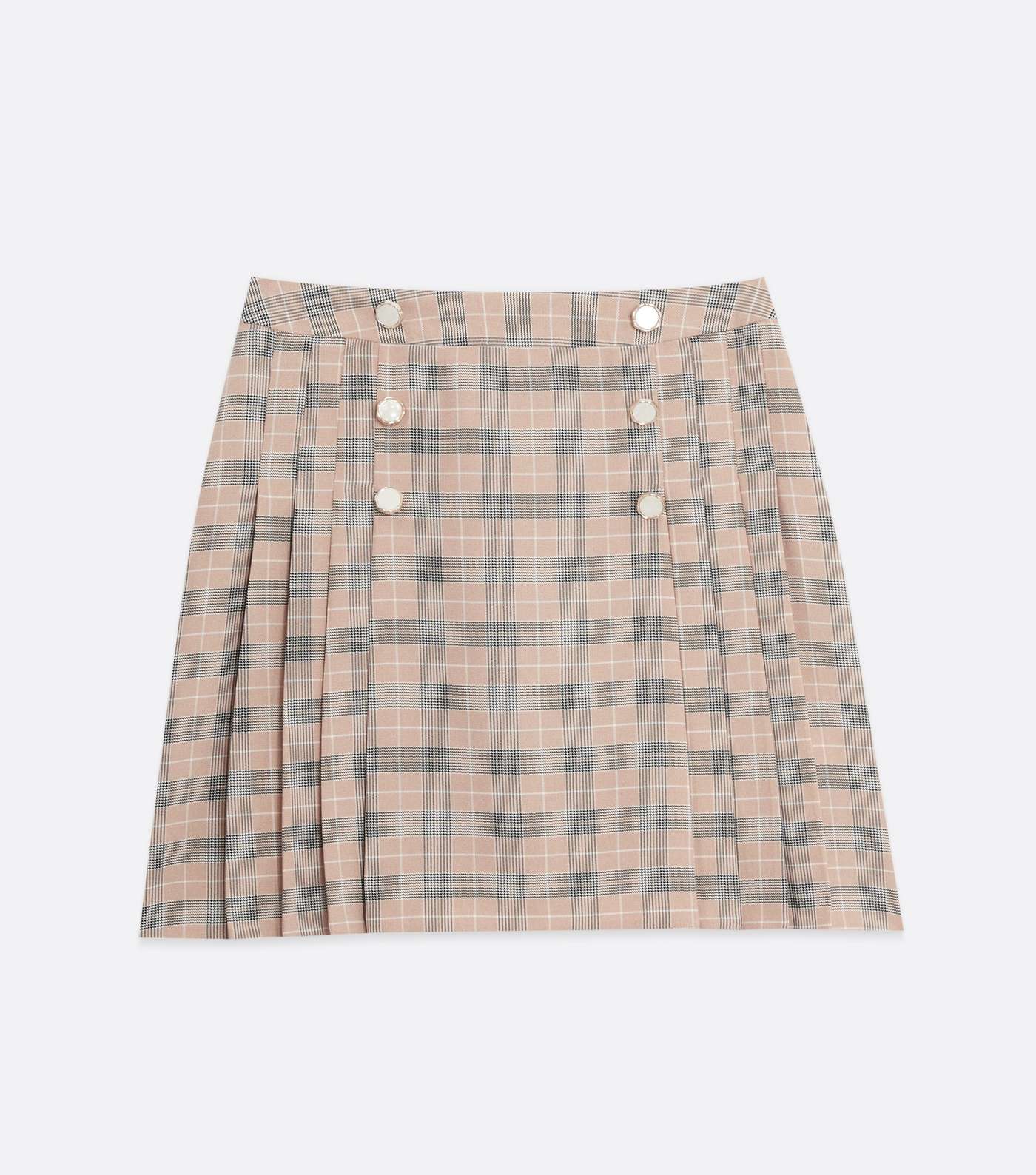 Brown Check Button Front Mini Tennis Skirt Image 5