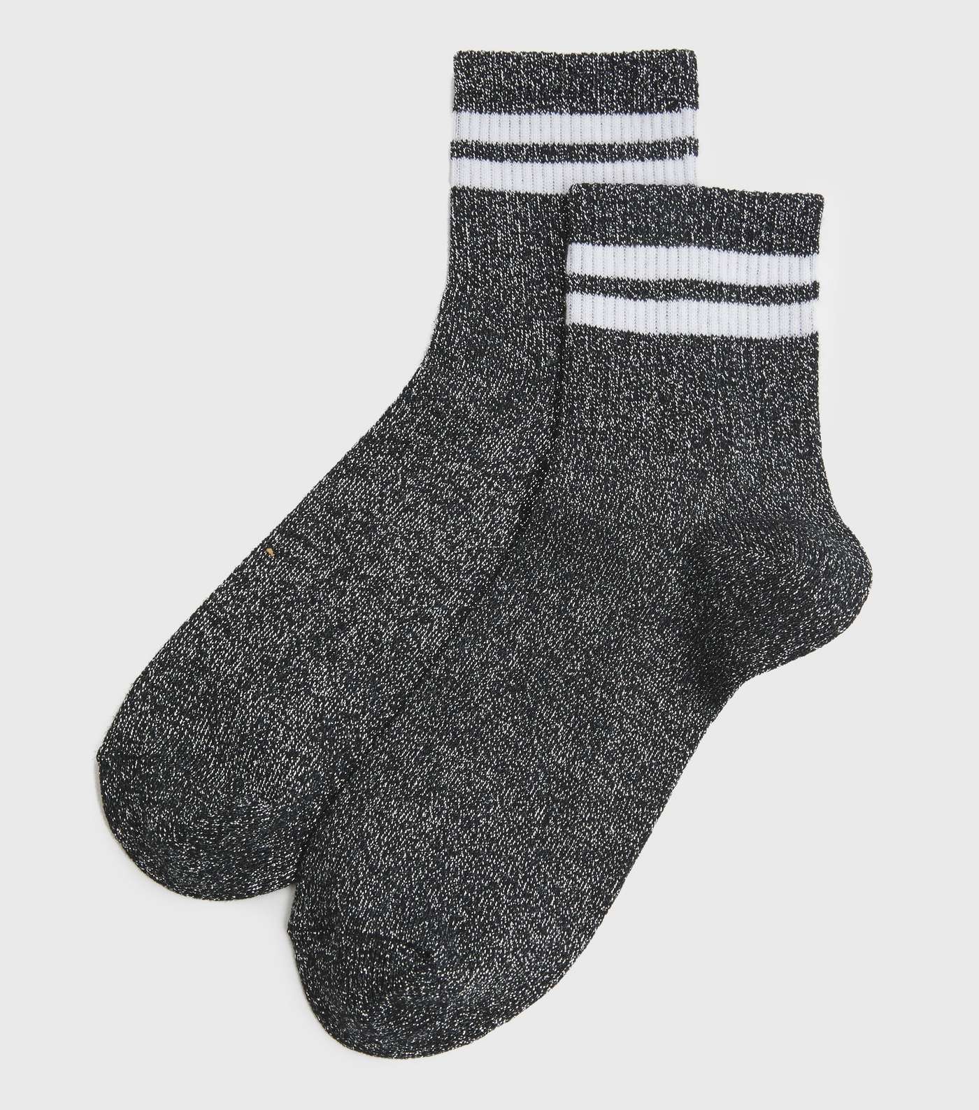Black Glitter Sports Stripe Socks