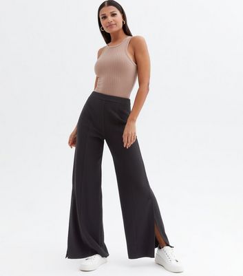 Black Seam Front Split Hem Wide Leg Trousers New Look