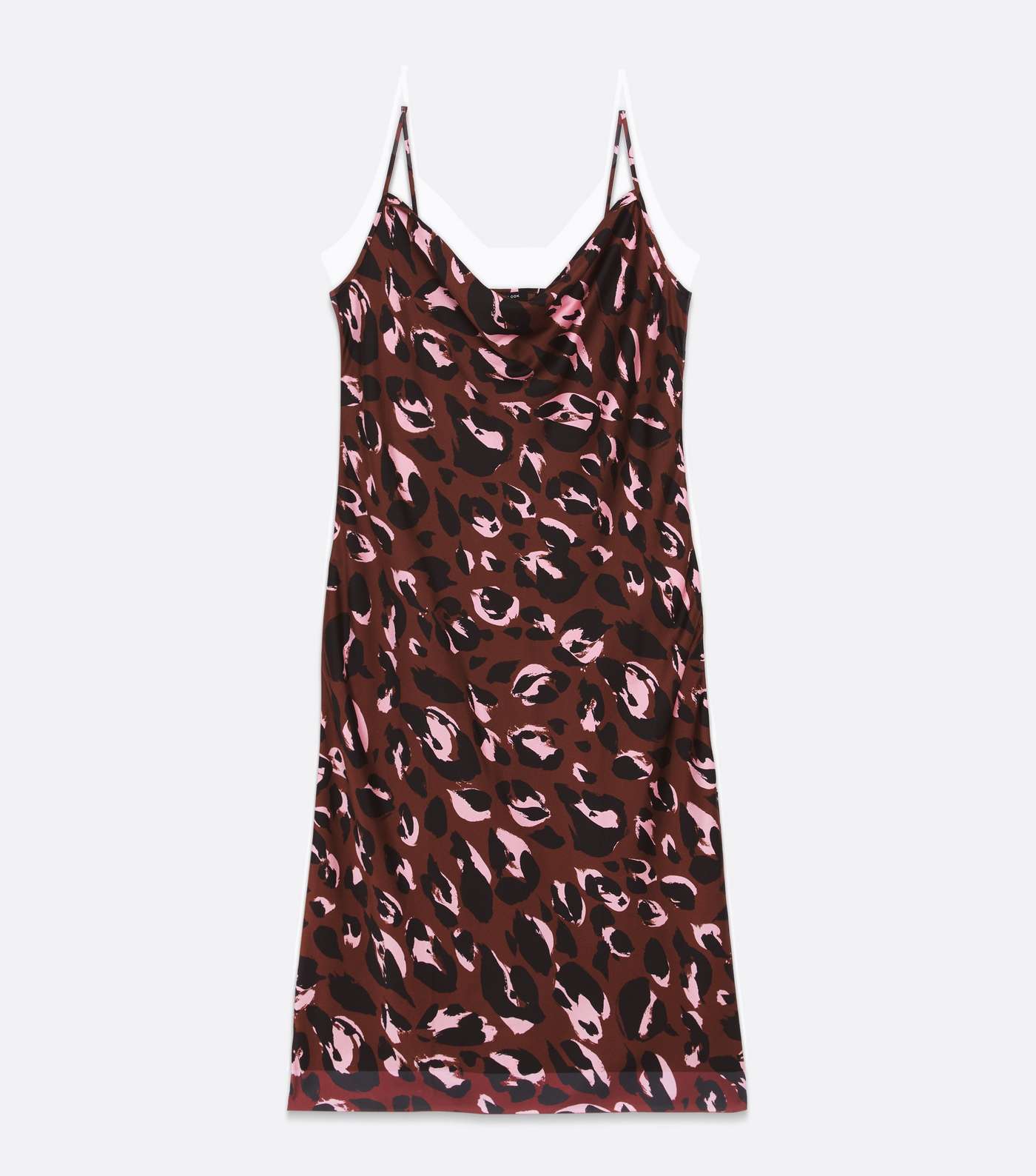 Curves Brown Leopard Print Satin Split Hem Midi Slip Dress Image 5