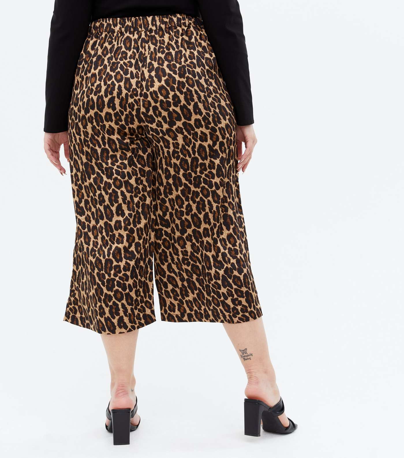 Curves Brown Leopard Print Crop Wide Leg Trousers Image 4