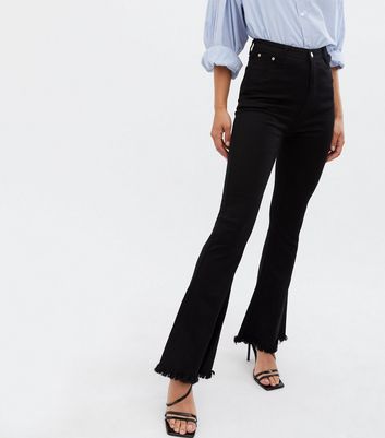 Blue Vanilla Black Raw Hem Flared Jeans 