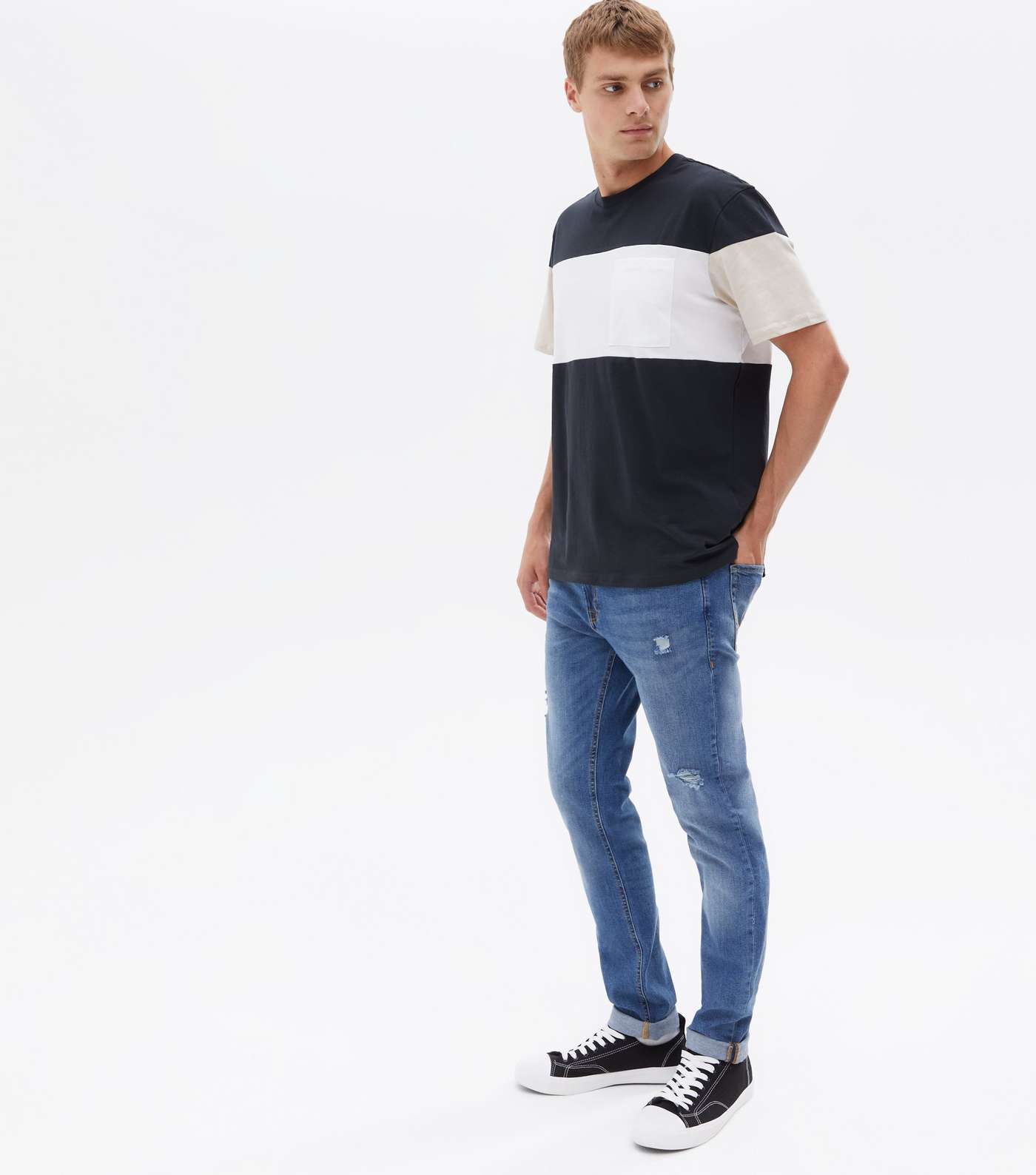 Only & Sons Navy Colour Block T-Shirt Image 2