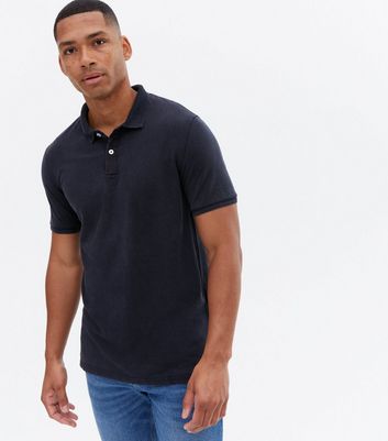 \u0026 Sons Navy Washed Slim Fit Polo Shirt 