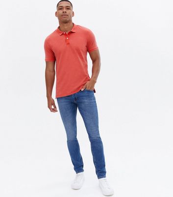 Red Washed Slim Fit Polo Shirt 