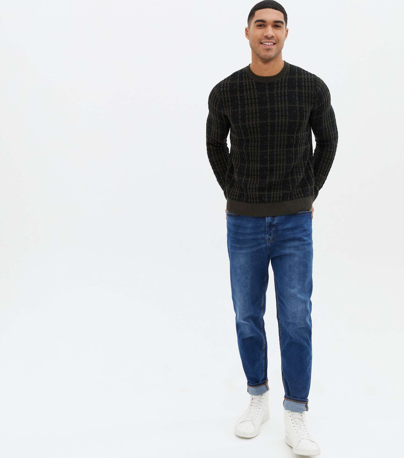 Only & Sons Black Check Crew Neck Jumper Image 2