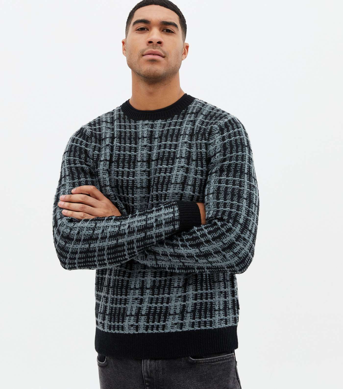 Only & Sons Blue Check Crew Neck Jumper