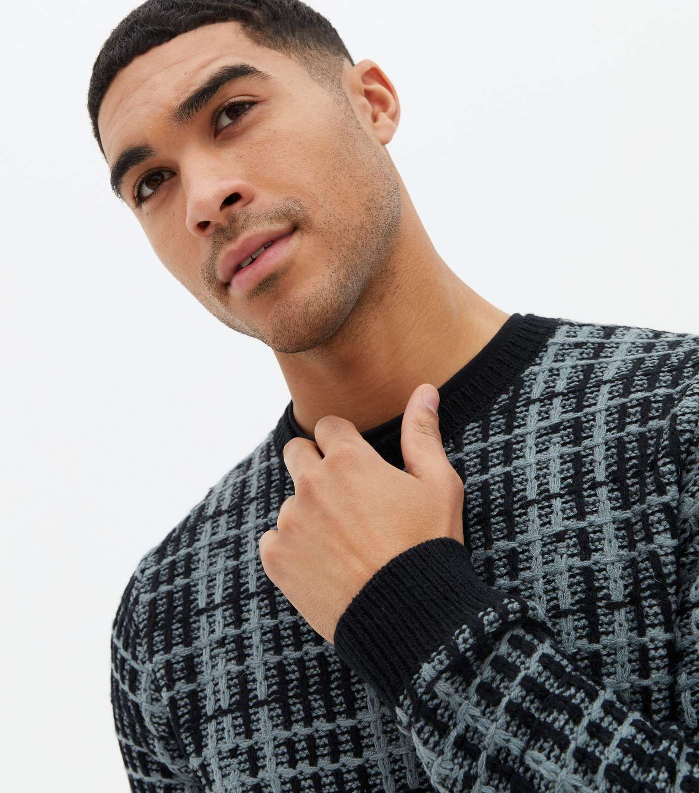 Only & Sons Blue Check Crew Neck Jumper Image 3