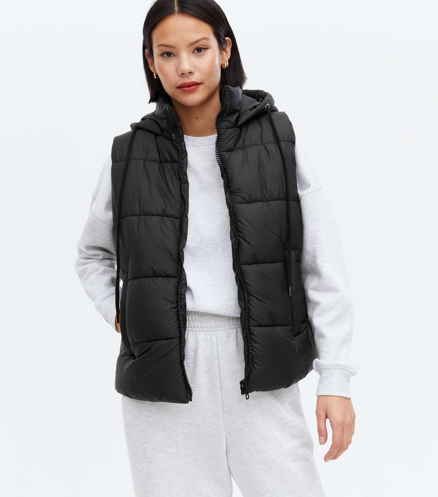 Cameo Rose Black Puffer Toggle Hooded Gilet
