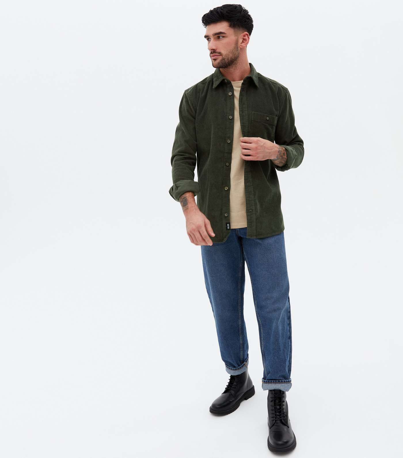 Only & Sons Dark Green Cord Long Sleeve Shirt Image 2