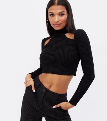 Click to view product details and reviews for Pink Vanilla Black Ribbed Cut Out Roll Neck Jumper New Look.