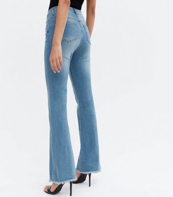 Pink Vanilla Blue Raw Hem Flared Jeans 