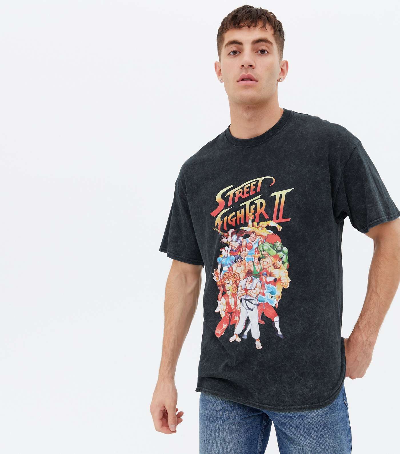 Black Acid Wash Street Fighter Logo T-Shirt