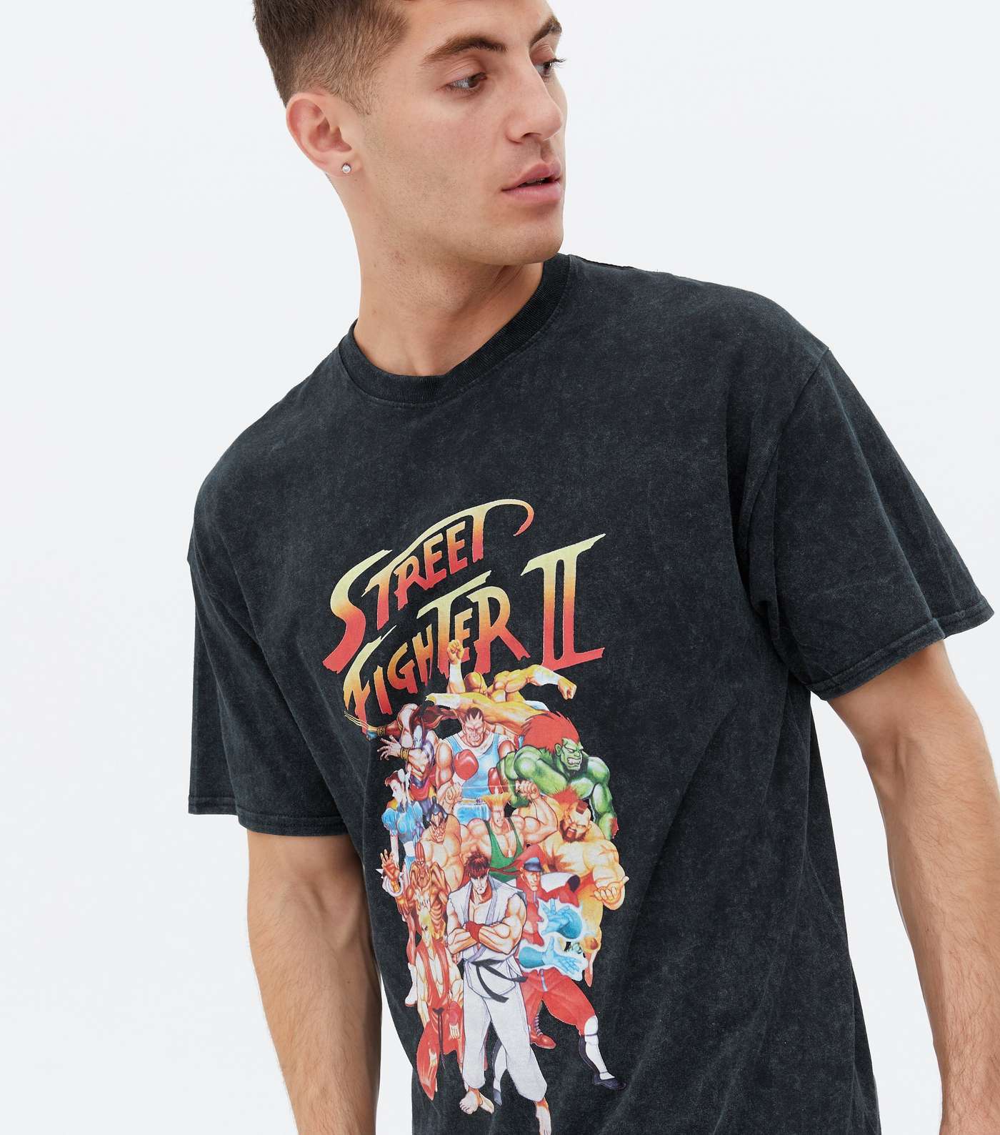 Black Acid Wash Street Fighter Logo T-Shirt Image 3