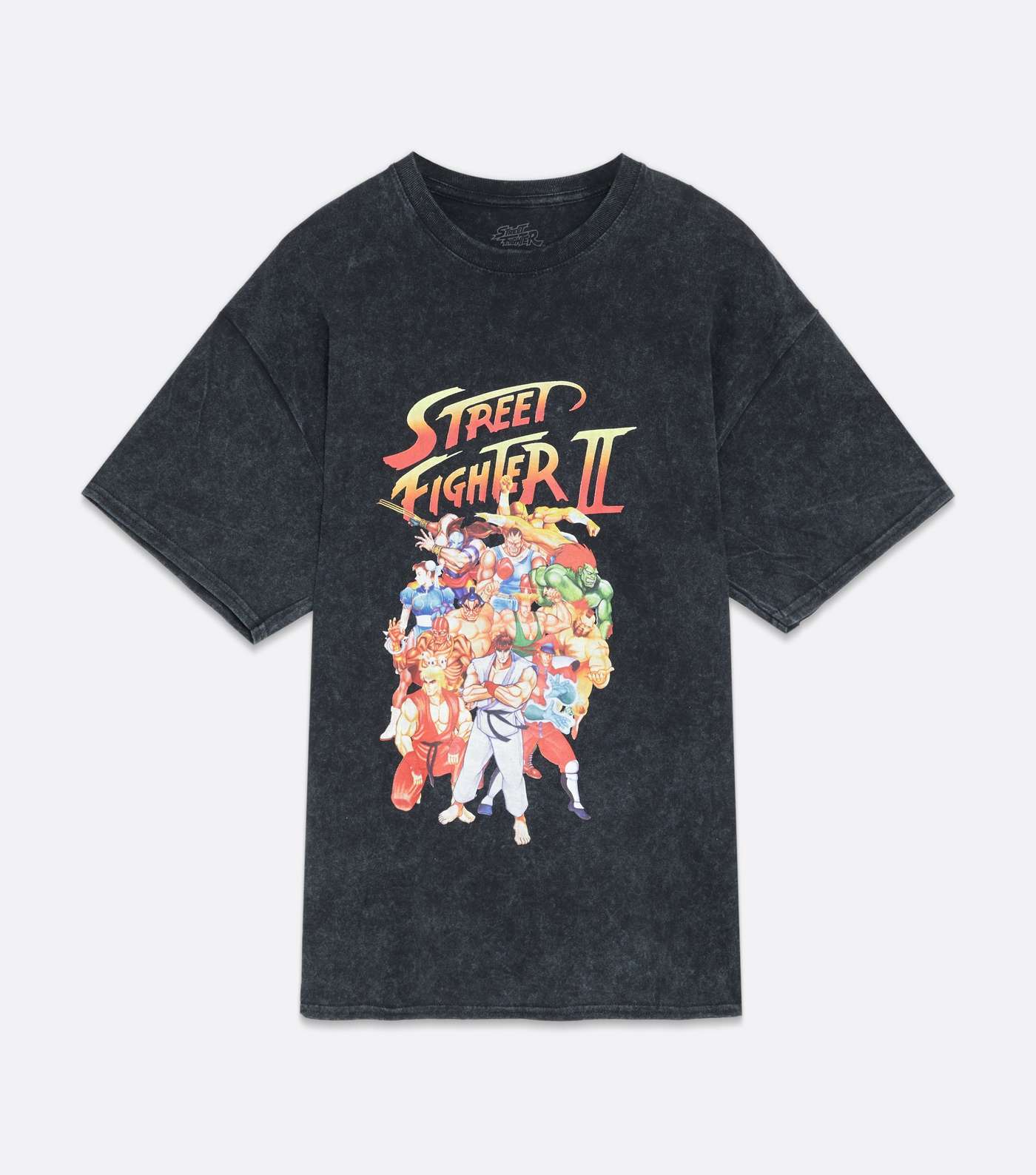 Black Acid Wash Street Fighter Logo T-Shirt Image 5