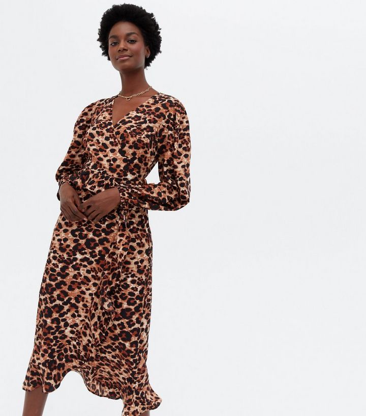 Wednesday's Girl Brown Leopard Print Frill Midi Wrap Dress | New Look