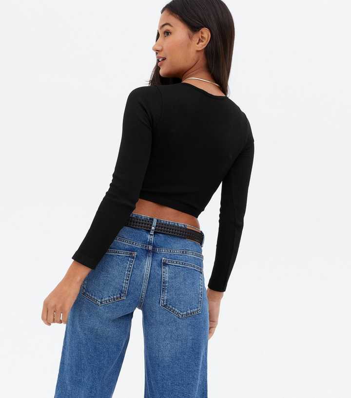 ONLY Black Ribbed Long Sleeve Crop Top