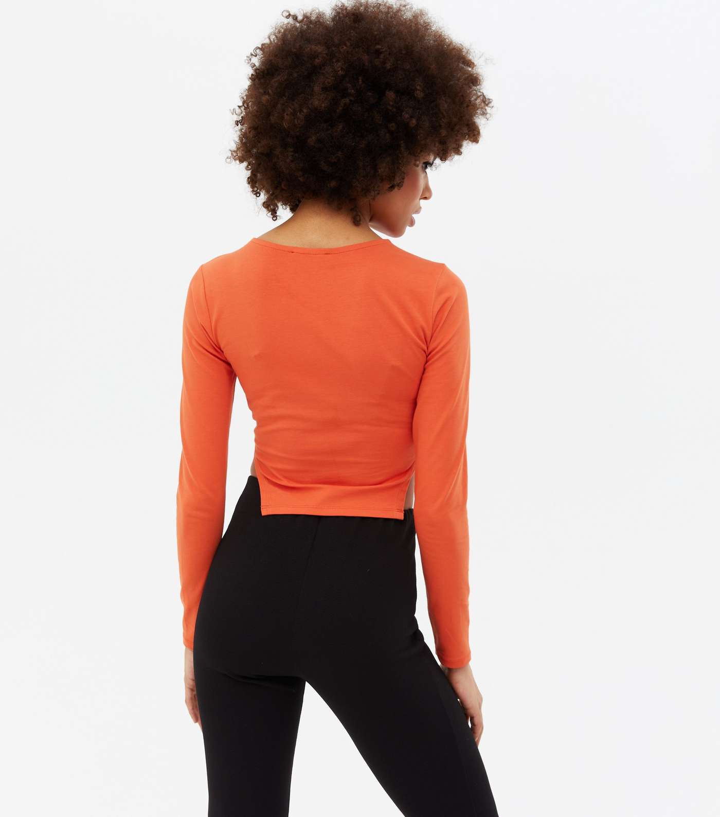 Orange Crew Neck Cut Out Side Long Sleeve Top Image 4