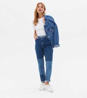 ONLY Blue Patchwork High Waist Mom Jeans