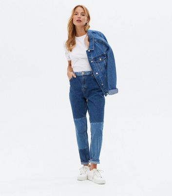 ONLY Blue Patchwork High Waist Mom 