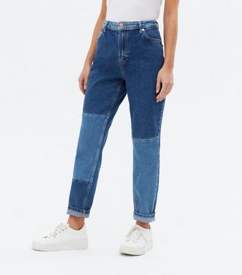 ONLY Blue Patchwork High Waist Mom 