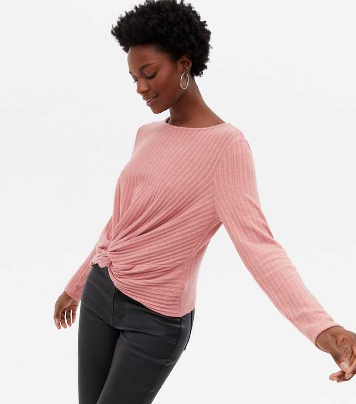 Pale Pink Brushed Fine Knit Twist Top